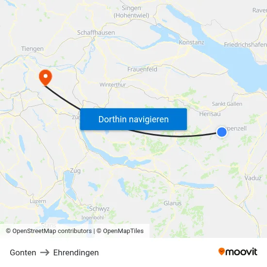 Gonten to Ehrendingen map