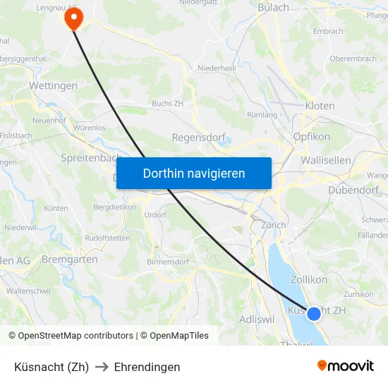 Küsnacht (Zh) to Ehrendingen map