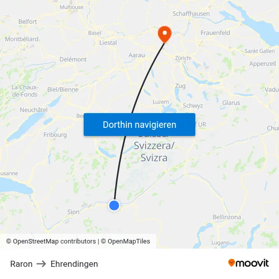 Raron to Ehrendingen map
