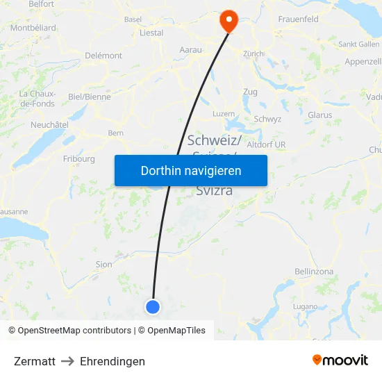 Zermatt to Ehrendingen map
