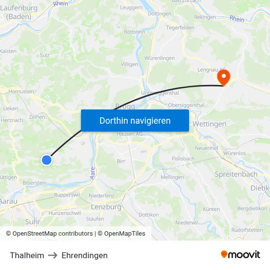 Thalheim to Ehrendingen map