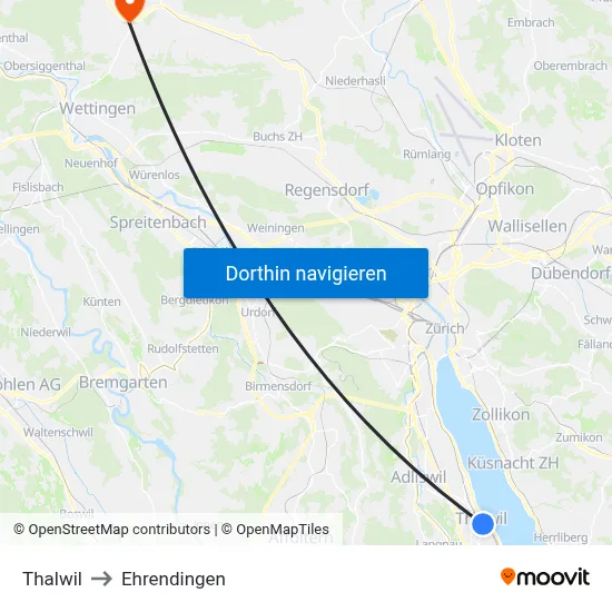 Thalwil to Ehrendingen map