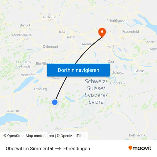 Oberwil Im Simmental to Ehrendingen map