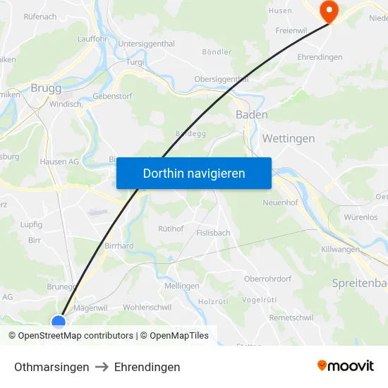Othmarsingen to Ehrendingen map