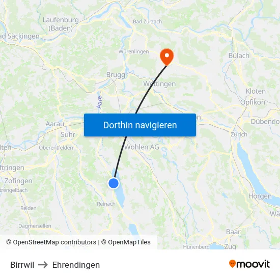 Birrwil to Ehrendingen map