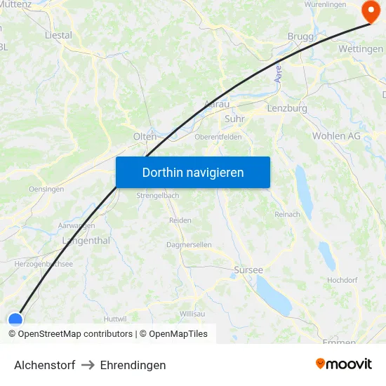 Alchenstorf to Ehrendingen map