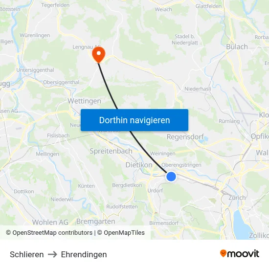 Schlieren to Ehrendingen map