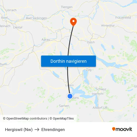 Hergiswil (Nw) to Ehrendingen map