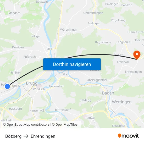 Bözberg to Ehrendingen map