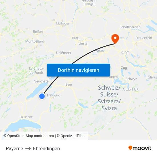 Payerne to Ehrendingen map