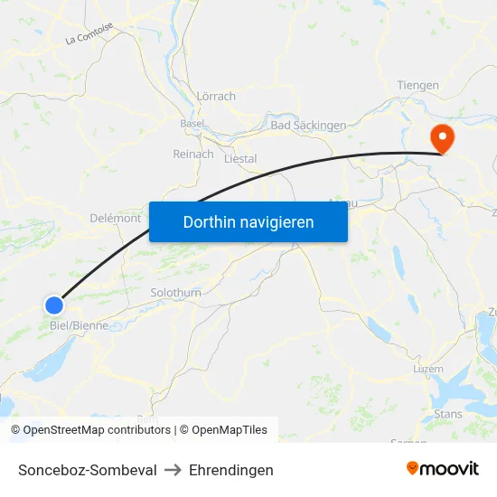 Sonceboz-Sombeval to Ehrendingen map