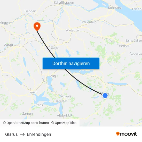 Glarus to Ehrendingen map
