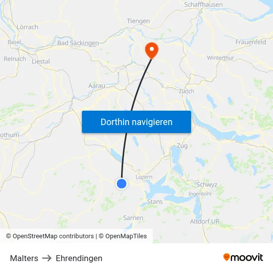 Malters to Ehrendingen map