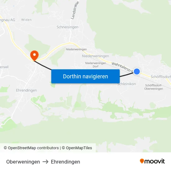 Oberweningen to Ehrendingen map