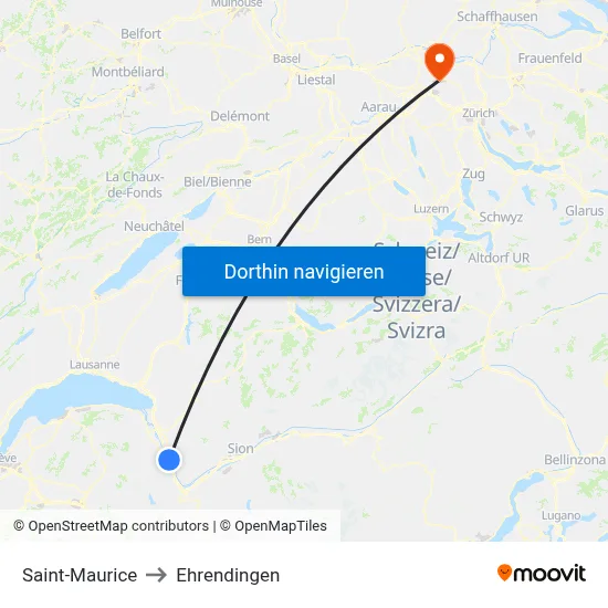 Saint-Maurice to Ehrendingen map