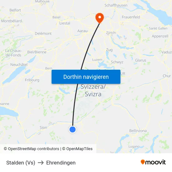 Stalden (Vs) to Ehrendingen map