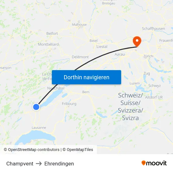 Champvent to Ehrendingen map