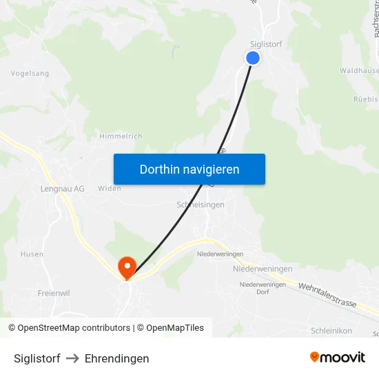 Siglistorf to Ehrendingen map