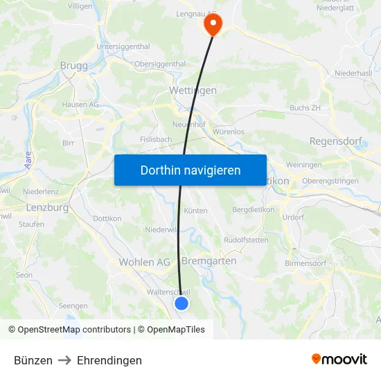 Bünzen to Ehrendingen map