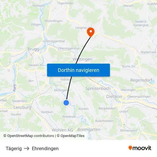 Tägerig to Ehrendingen map