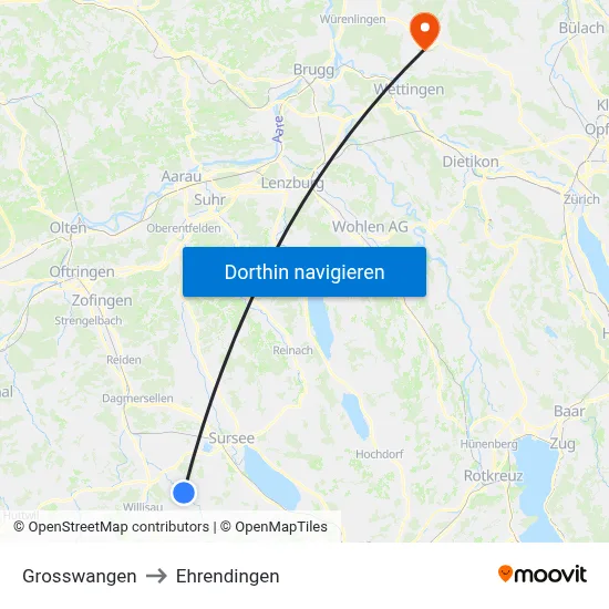Grosswangen to Ehrendingen map