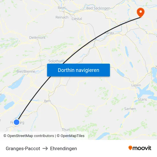 Granges-Paccot to Ehrendingen map