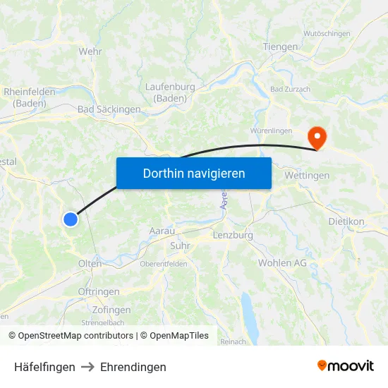 Häfelfingen to Ehrendingen map