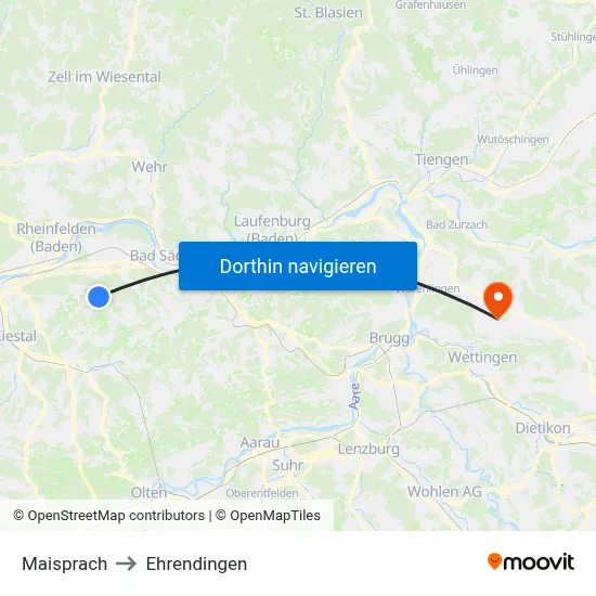 Maisprach to Ehrendingen map