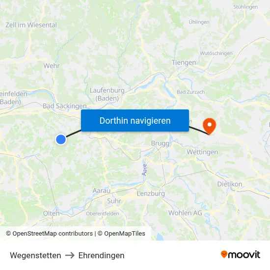 Wegenstetten to Ehrendingen map