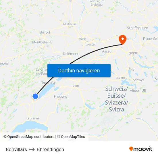 Bonvillars to Ehrendingen map
