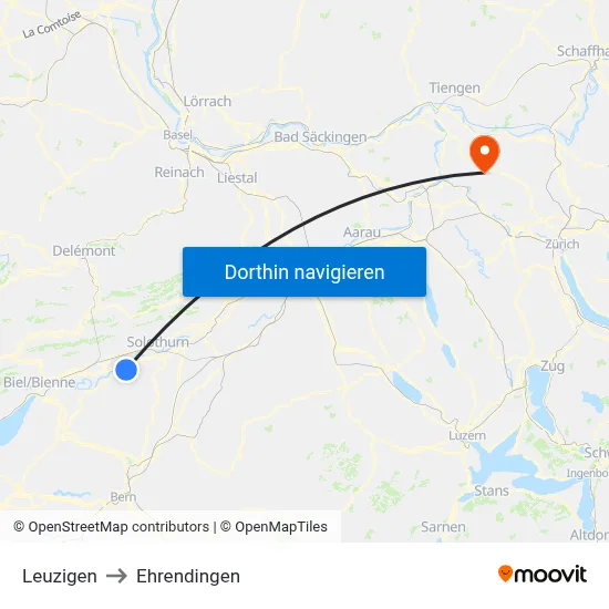 Leuzigen to Ehrendingen map