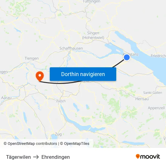 Tägerwilen to Ehrendingen map