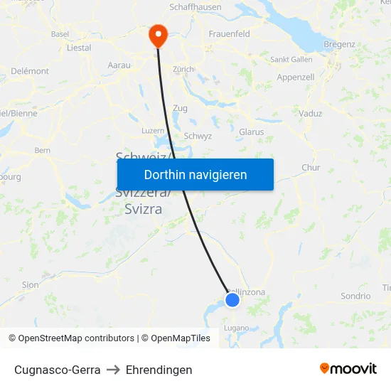 Cugnasco-Gerra to Ehrendingen map