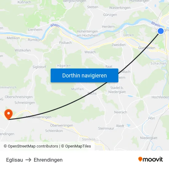 Eglisau to Ehrendingen map