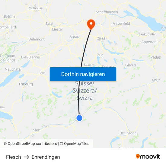 Fiesch to Ehrendingen map
