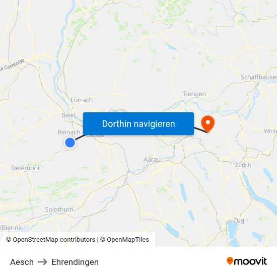 Aesch to Ehrendingen map