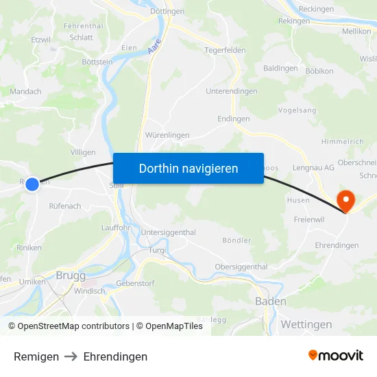 Remigen to Ehrendingen map