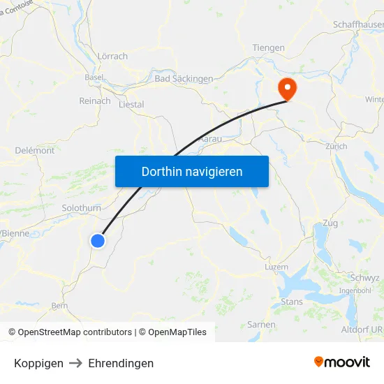 Koppigen to Ehrendingen map