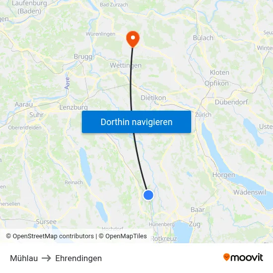 Mühlau to Ehrendingen map