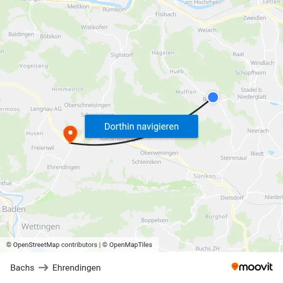 Bachs to Ehrendingen map