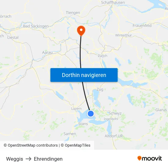 Weggis to Ehrendingen map