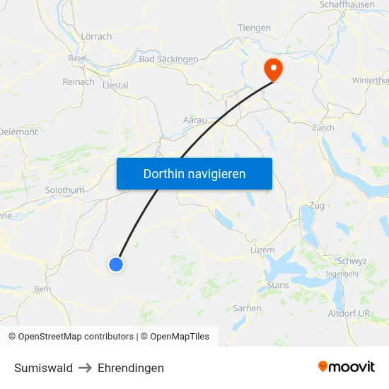 Sumiswald to Ehrendingen map