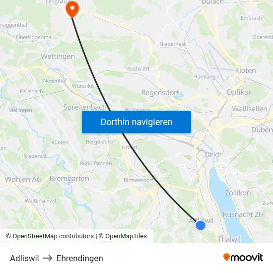Adliswil to Ehrendingen map