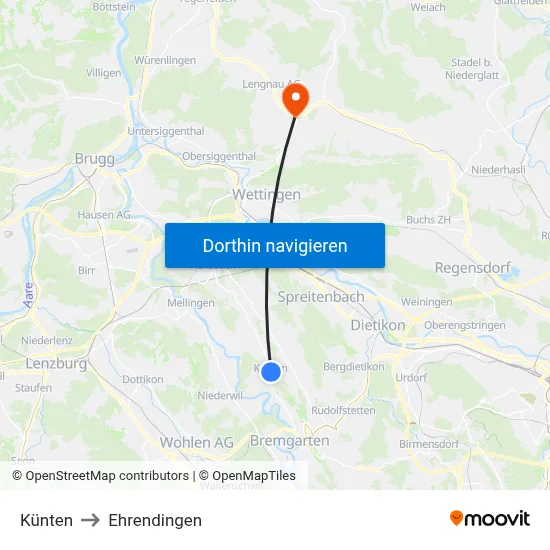 Künten to Ehrendingen map