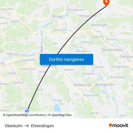 Oberkulm to Ehrendingen map