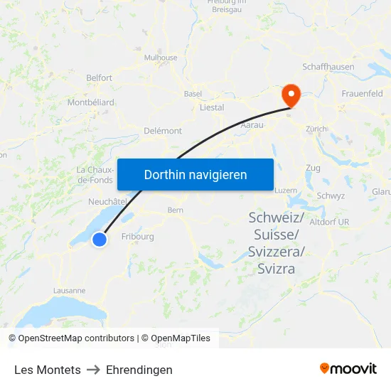Les Montets to Ehrendingen map
