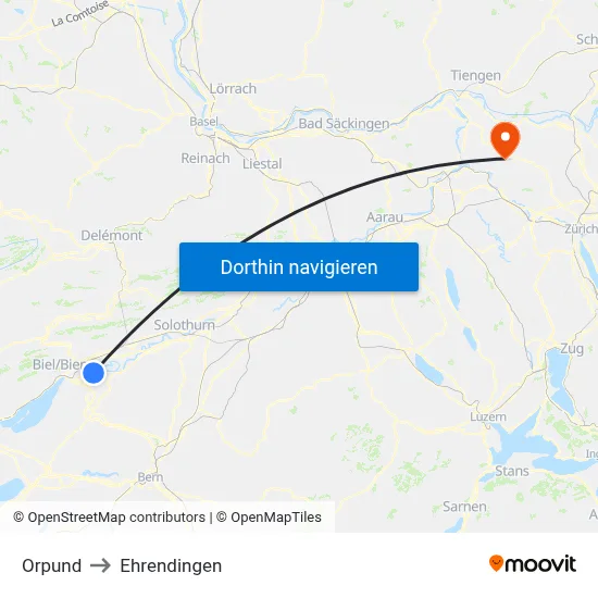 Orpund to Ehrendingen map