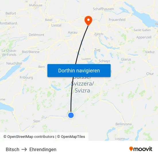 Bitsch to Ehrendingen map