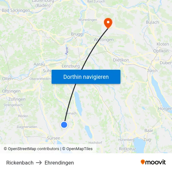 Rickenbach to Ehrendingen map