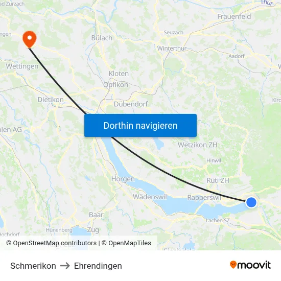Schmerikon to Ehrendingen map